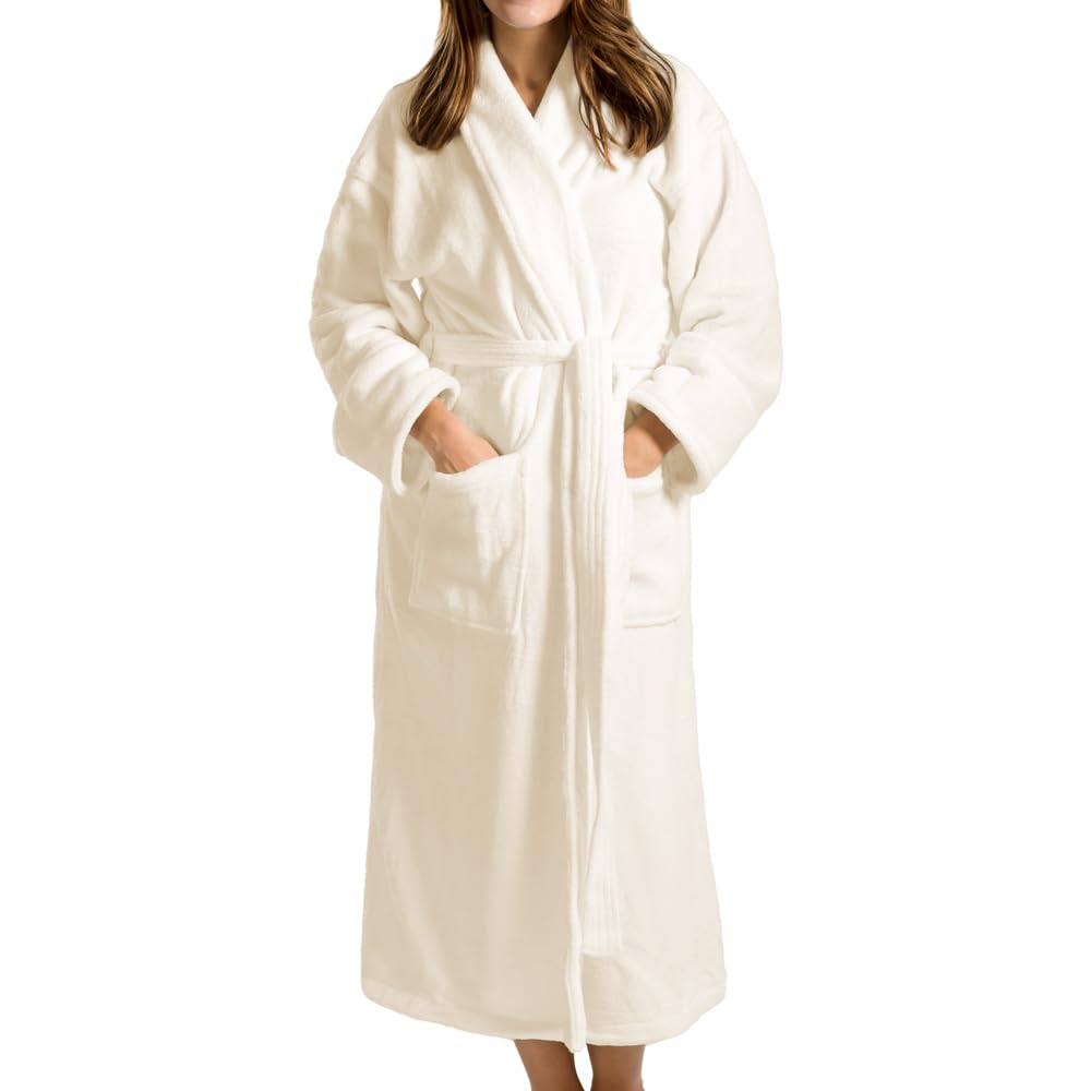 Unisex Terry Cloth Robe - 100% Long Staple Cotton Hotel/Spa Robes - Classic Mens/Womens Bathrobes,Ivory,X-Large