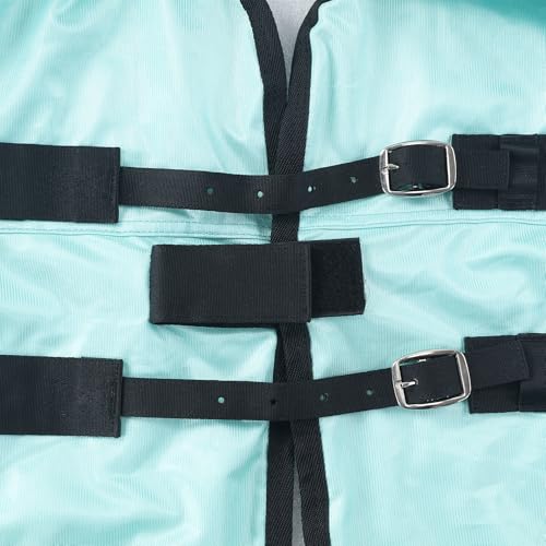 Gallopoff Fliegendecke für Pferde, atmungsaktive Sommerdecke mit UV-Schutz und Kratzschutz, mit verstellbarem Brustverschluss, Kreuzgurt und Beinschnüren Grün 135 cm