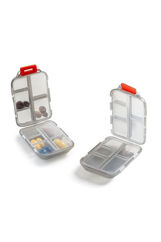 Medicine Pill Box with Travel Medicine Case Kit | Pocket Size Daily Pharmacy Container | Mini Portable Tablet & Capsule Organizer | Design Double Layer Storage Box for Travel (Black, 2 Pc)-image-7