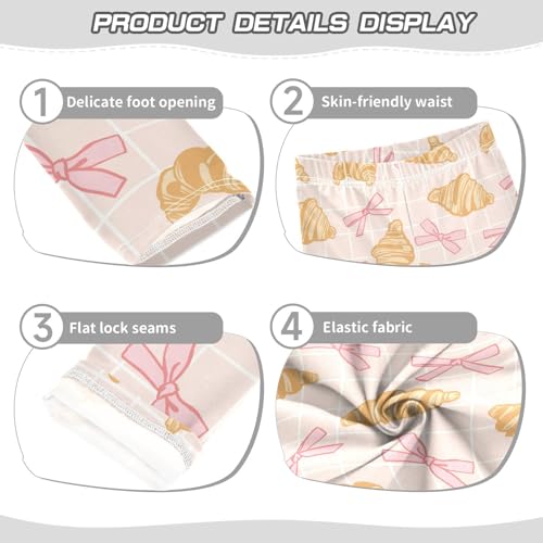 Bow and Croissant Girls Leggings,Workout Leggings for Girls Toddler Athletic Legging Size for 3-10T3