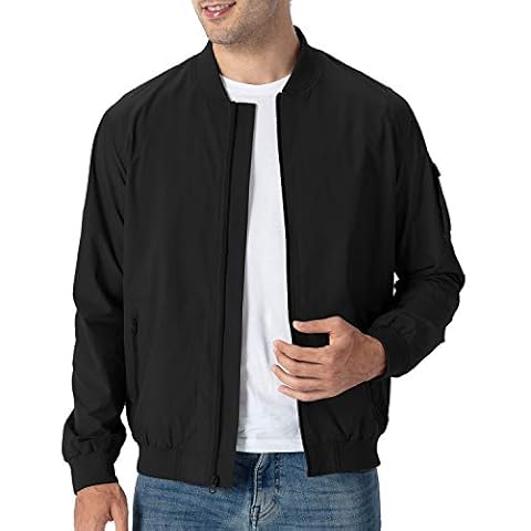 TBMPOY Men's Windproof Bomber Jackets Lightweight Running Windbreaker Outdoor Golf Fashion Coat, 1-black, M Cover