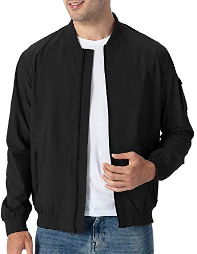 TBMPOY Men's Windproof Bomber Jackets Lightweight Track Jackets Windbreaker Outdoor Golf Fashion Coat