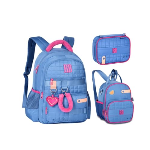 Kit Mochila Lancheira e Estojo Rebecca Bonbon Plush Dreams RB26238 (Azul)