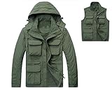 2: 7 bolsillos y un gancho Chaqueta Impermeable para Hombre / Traje de Montañismo - Chaleco Multi-bolsillo para Exterior / Chaleco de Fotografía Pesquera - Forro de Malla Cobertura Fina - Cobertura de Manga / Cobertura Imperme