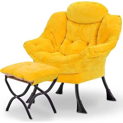 Avocahom Lazy Chair with Ottoman Comfy Accent Lounge Chair with Footrest Leisure Sofa Armchair Soft Warm Plush Reading Chair Suitable for Living Room, Bedroom, Study Room, Dorm Room, Yellow Cover