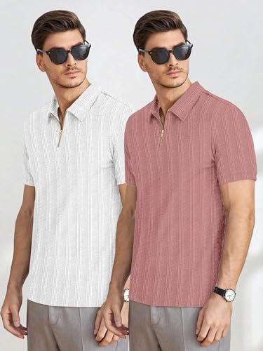 Image of MiraMichi Men's Polycotton Short Sleeve Casual Polo Collar T-Shirt - Lightweight Breathable Classic Polo for Everyday Comfort & Style