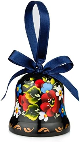 UA Creations Ukrainian Souvenir Hand Painted Lacquered Wooden Decorative Bell with Ethnic Petrykivka Floral Painting, a Nice Home Decor Accent Item in Gift Box , Hanging or Desktop (Red and Green)