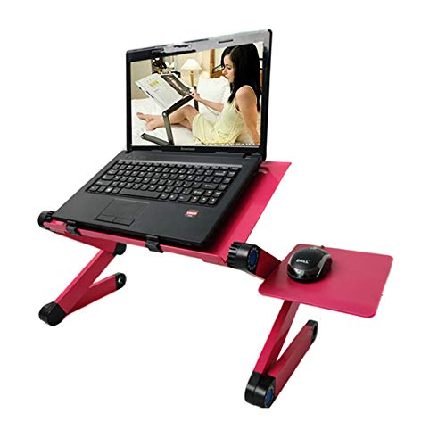 Usmascot Schreibtisch Laptopständer für Bett und Sofa, Ergonomisch Notebook Laptop Ständer Tisch Bett Frühstück Tablett, Ausklappbare Ebenen, Aluminium, mit Big CPU Lüfter und Mauspad (Rose) Cover