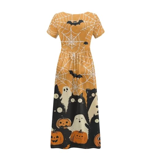 Image of Women's Fall Summer Short Sleeve Ankle Length V-Neck Party Dress with Pockets Size S-3XL