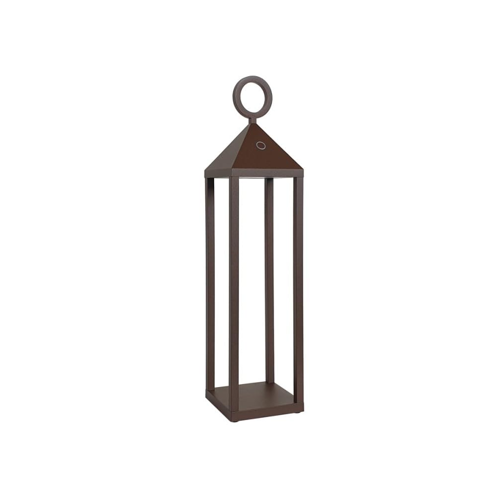 Lanterna Moderna a Led Pic-nic di Rossini Illuminazione Wireless Senza Fili Dimmerabile Uso Interno/Esterno 2,2watt Luce Calda 2700K IP54 12 Ore di Autonomia (h. 47cm, Corten)