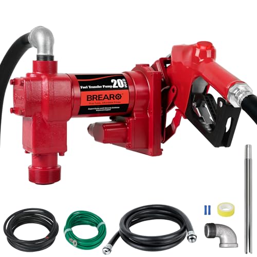 Fuel Transfer Pump 12V 20 GPM with Auto Off Nozzle Cast Iron Heavy Duty Pump for Gas Diesel Kerosene Biodiesel and More