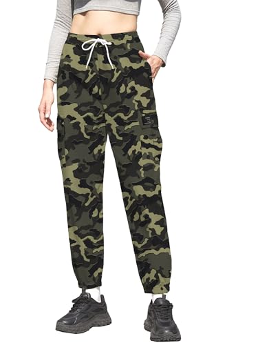 Image of Cromoncent Girls & Womens Camo Print Cargo Pants Outdoor Lightweight Jogger Baggy Pants, 6 Years - XX-Large