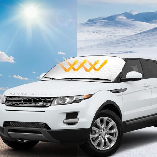 Sonnenschutz Auto Frontscheibe 2 in 1 Frontscheibenabdeckung Sommer & Winter Faltbare Windschutzscheiben Abdeckung gegen Schnee EIS Frost UV-Strahlen Staub Wasserdicht für Auto SUV PKW (B)