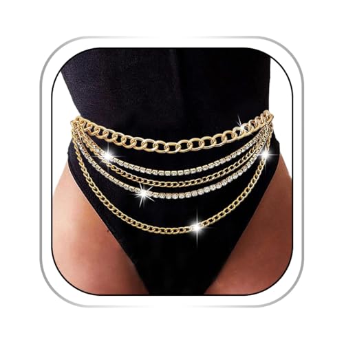 Rhinestone Waist Chain Gold Layered Waist Chains Crystal Belly Chain Tassels Body Jewelry for Women