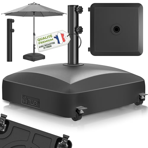 tillvex® Pied de Parasol PAVERA à roulettes et Freins | Support de lestage Parasol à remplir 37L/56kg | Poids pour Parasol Droit et de marché Ø1,8-3,7m | Résistant...