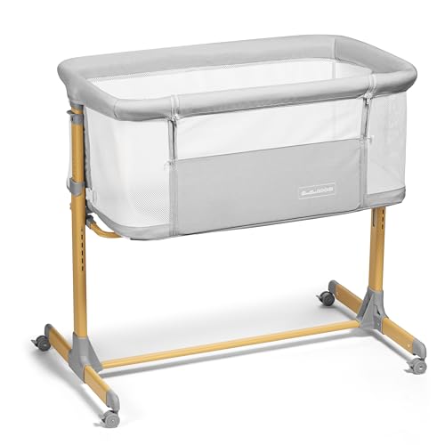 Image of 3 in 1 Baby Bassinet with Wheels, Portable Bedside Sleeper for Baby with 6 Adjustable Heights and Foam Mattress, Baby Bedside Crib for Newborns and Infants with Storage Basket