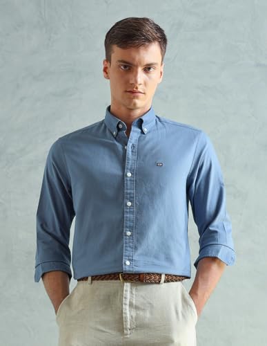 Image of Arrow Sport Solid Slim Fit Cotton Shirt for Men - Full Sleeve Mens Casual Shirts