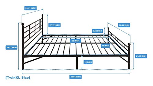 Mellow Allston-Metal Platform Bed With Built-In Slats & Headboard Patented Bifold Easy Assembly, Twinxl, Black #TOP1