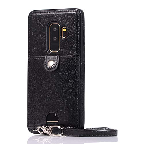 Gliterstar Galaxy S9 Plus PU Wallet Cover Card Holder Slot Protective Crossbody Chain Strap (Samsung Galaxy S9 Plus, Black)