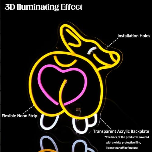 Image of Corgi Neon Sign, Acrylic, 14.9 x 12.9 inches, USB Powered, Modern Decorative Signage with Pink Heart for Home, Office Wall Decor, Pet Shop, Birthday Gifts