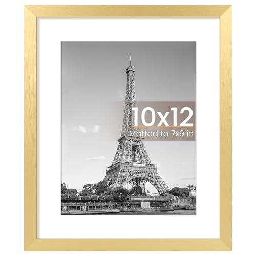 Image of upsimples 10x12 Picture Frame, Display Pictures 7x9 with Mat or 10 x 12 Without, Wall Hanging Photo Frames, Gold, 1 Pack