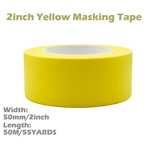 Image of Yellow Masking Tape 2 inch x 55 Yards, Yellow Painters Tape 2 inch Wide Paper Tape for Arts DIY Crafts Painting Labeling Decoration School Projects Home Office