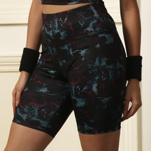 Image of SOIE Women Polyester Blend Sports Shorts High Waist Knee Length with Side Pocket Quick Dry Squat Proof Athleisure Shorts for Workout