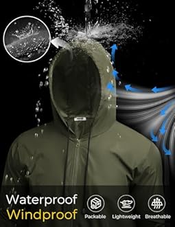 COOFANDY Mens Packable Rain Jacket Lightweight Waterproof Raincoat with Hood Outdoor Rain Gear Travel Hiking Cycling