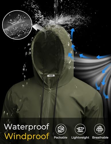 COOFANDY Packable Rain Jacket Men’s Lightweight Waterproof Rain Shell Work Review product image