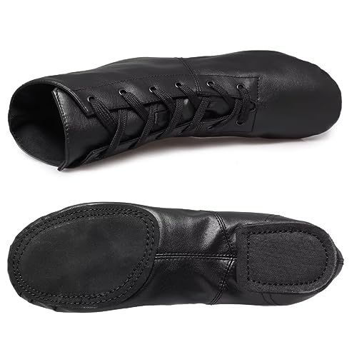 Jazz Boots Dance Shoes: High Top Black Jazz Shoes Lace Up - Premium Leather Dancing Shoes - Flat Split Sole Over Ankle Jazz Boots for Women Girls Kids and Men 6