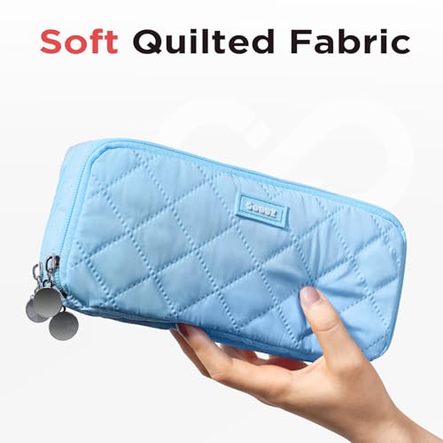 Image of Sooez Large Pencil Case Pouch, Extra Big Pencil Bag with 8 Compartments, Pen Bag Wide Opening, Soft Quilted Pencil Pouch Organizer with Zipper, Portable Pencil Case for Teen Girls, Dark Blue