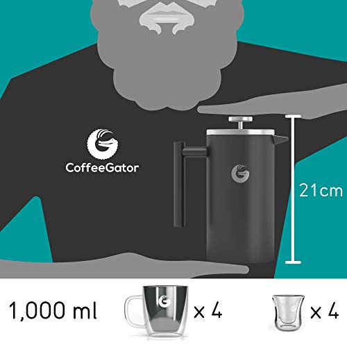 Coffee Gator 304 Grade Stainless Steel French Press Coffee Maker 34 oz, Double Wall Insulated Hot Cold Brew Teapot with - Additional View