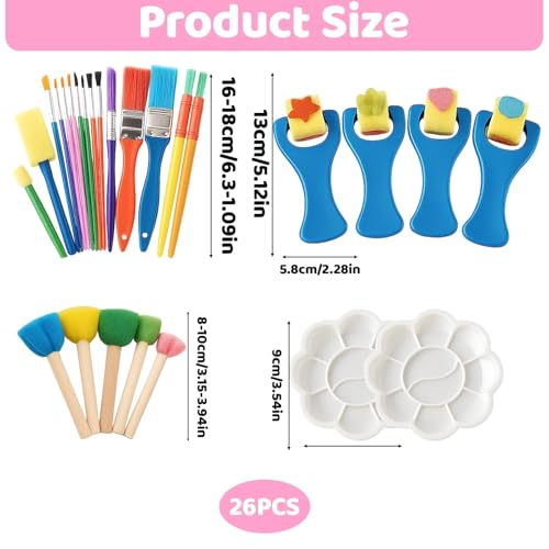 26 Stücke Schwamm Malerei Pinsel Set, Malschwamm Kinders, Pinselset Kinder, Wasserfarben Kinder Ab 2, Früherziehung Lernen Zeichnung Werkzeuge Art Draw Tools Für DIY Kunsthandwerk