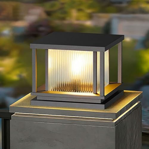 Outdoor Post Lights Modern Hard Wired E26 Column Caps Lighting Exterior Waterproof Anti-Rust Pillar Lamps With 3000K Fence Deck Caps Lanterns Gate Pedestal Lights For Garden Yard Mailbox Pier Lamps