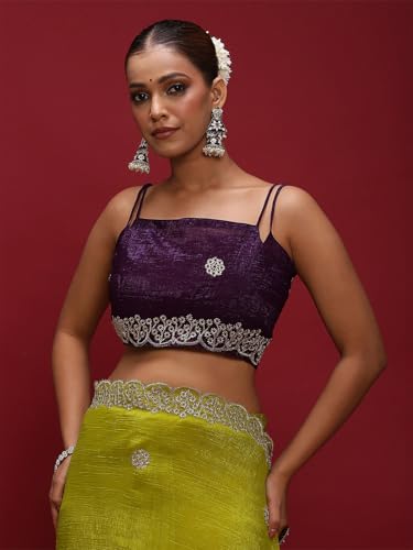 Image of AKHILAM Women's Tissue Embellished Saree With Unstitched Blouse Piece (RANI4701 RN Parent)