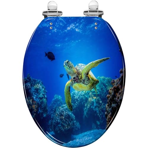 Elongated Toilet Seat Green Sea Turtle Hawaii Resin Toilet Seat Slow Quiet Close with Quick-Release Hinges Toilet Seat with Cover Easy to Clean Install