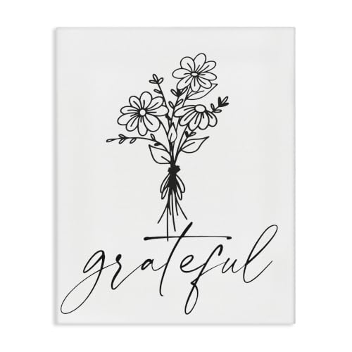 Stupell Industries Grateful Floral Script, 16 x 20 Inch Canvas Wall Art