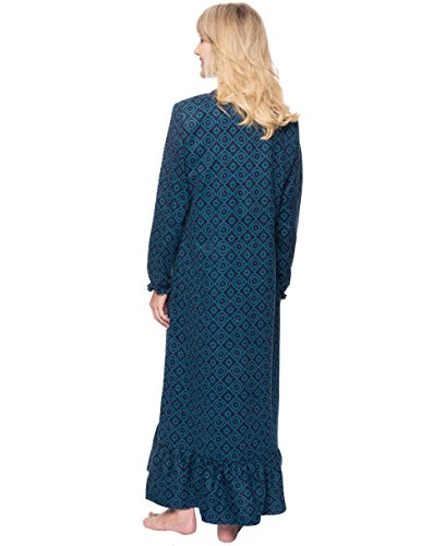Long Nightgowns For Women Flannel Nightgown - Moroccan Navy/Teal - Medium #TOP1
