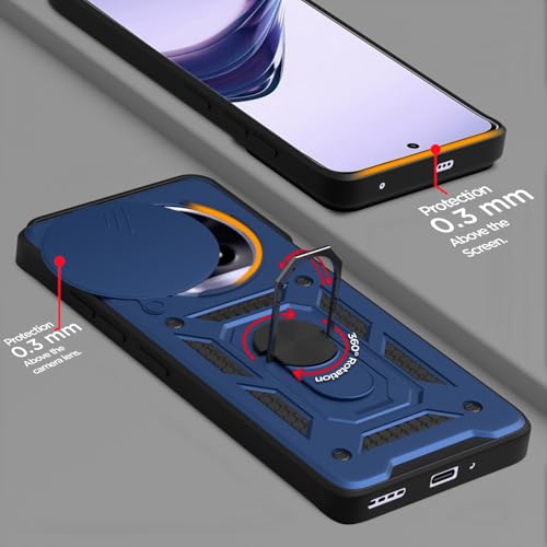 Image of Pikkme D10 Tough Armor Bumper Case | 360 Protection Case | Sliding Camera Shield Cover & Ring Holder Stand Back Cover for Realme 13 Pro 5G / Realme 13 Pro Plus 5G (Blue)