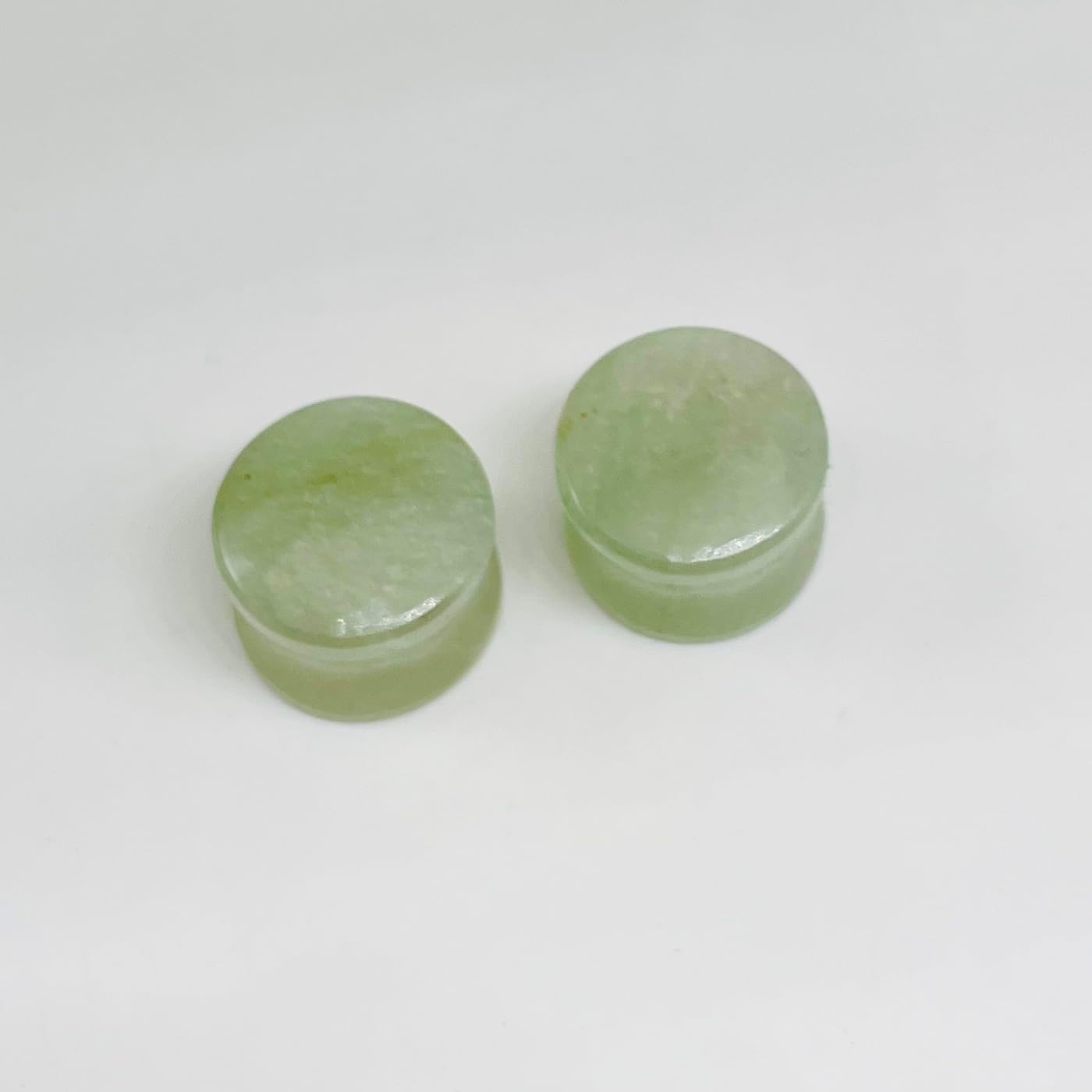 Handmade Natural Green Jade Gemstone Double Flared Ear Plugs | Tribal Stone Ear Gauges | Organic Body Piercing Jewelry for Stretched Ears
