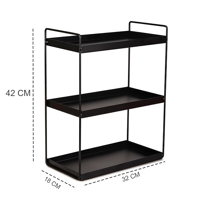 Image of FUNTEREST Heavy Duty Metal Stand 3-Tier Standing Rack for Home, Bathroom Countertop Storage Shelf, Cosmetic Organizer Holder Kitchen Spice Rack, (Black)
