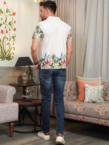 Image of White Tropical Printed Half Sleeve Shirt for Men