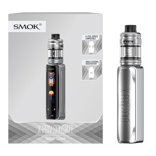 SMOK X-Priv Solo Kit 80W Pantalla Táctil 18650 (no incluida) TF-D Tank 3,5ml Flujo de Aire Superior Protección Infantil Compatible con D-Coil Sin Nicotina Plata