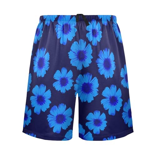 Men's Pajama Shorts Floral Blue Pajama Bottoms Casual Athletic Sleep Shorts with Pockets 2302993