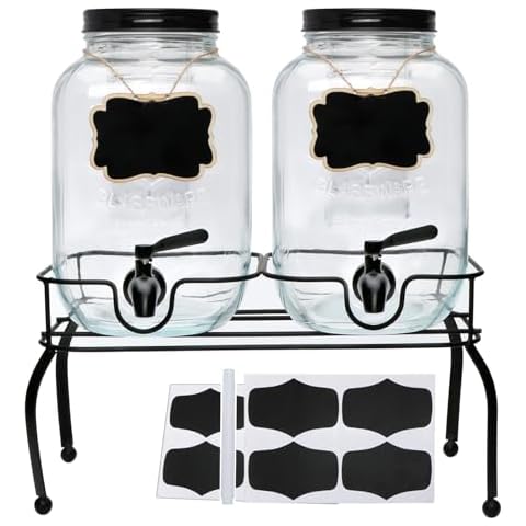 1-Gallon Drink Dispenser,Accguan Glass Water Dispenser with Black Tin Lid and Black Stainless steel faucet,Black Iron Frame,Mason Drink Dispenser for Parties, Picnics, Barbecues and Daily,2 pack Cover