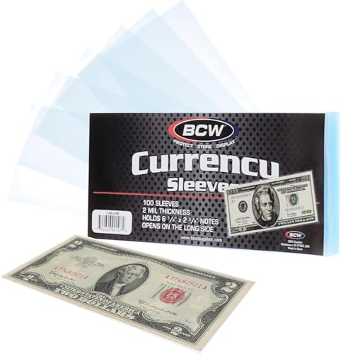 BCW Regular Bill Currency Sleeves 25 Pack of 100 | Acid-Free, Archival Safe Polypropylene Sleeves for Collectible Currency | Clear Money Protectors for Storage and Display