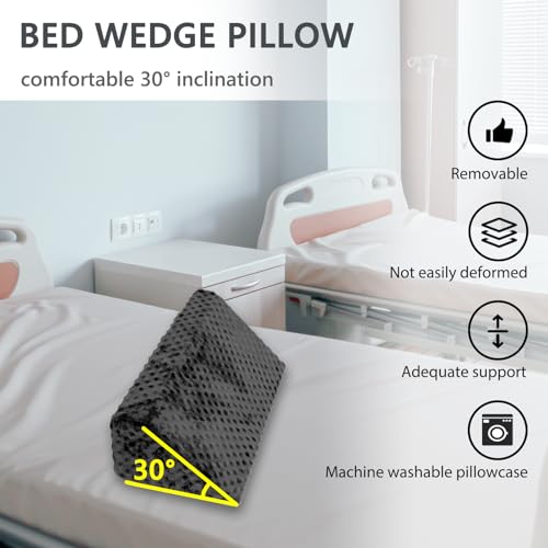 Jacobable Wedge Pillow for Side Sleeping, Body Positioning Foam Wedge Pillow, Side Wedge Pillow for Sleeping Non-Slip Back Positioning Pillow for Bed Sore Wedge (Black)