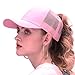 ProMindFun Womens Ponytail High Messy Bun Hats Distressed Baseball Caps Unconstructed Washed Dad Hat Girls Trucker Ponycaps (16-Pink Mesh)