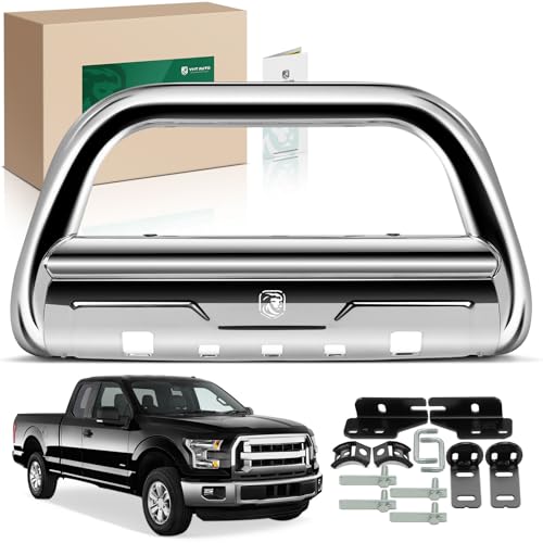 Image of YHTAUTO 3.5 Inch Bull Bar Front Bumper for Ford | for F-150 2004-2026 & F-150 Lightning 2022-2026 & Expedition | Stainless Steel Chrome Push Bar for Truck Grille Guard