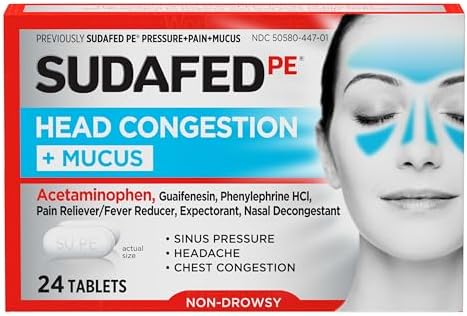 Sudafed PE Head Congestion + Mucus Relief Tablets for Sinus Press...